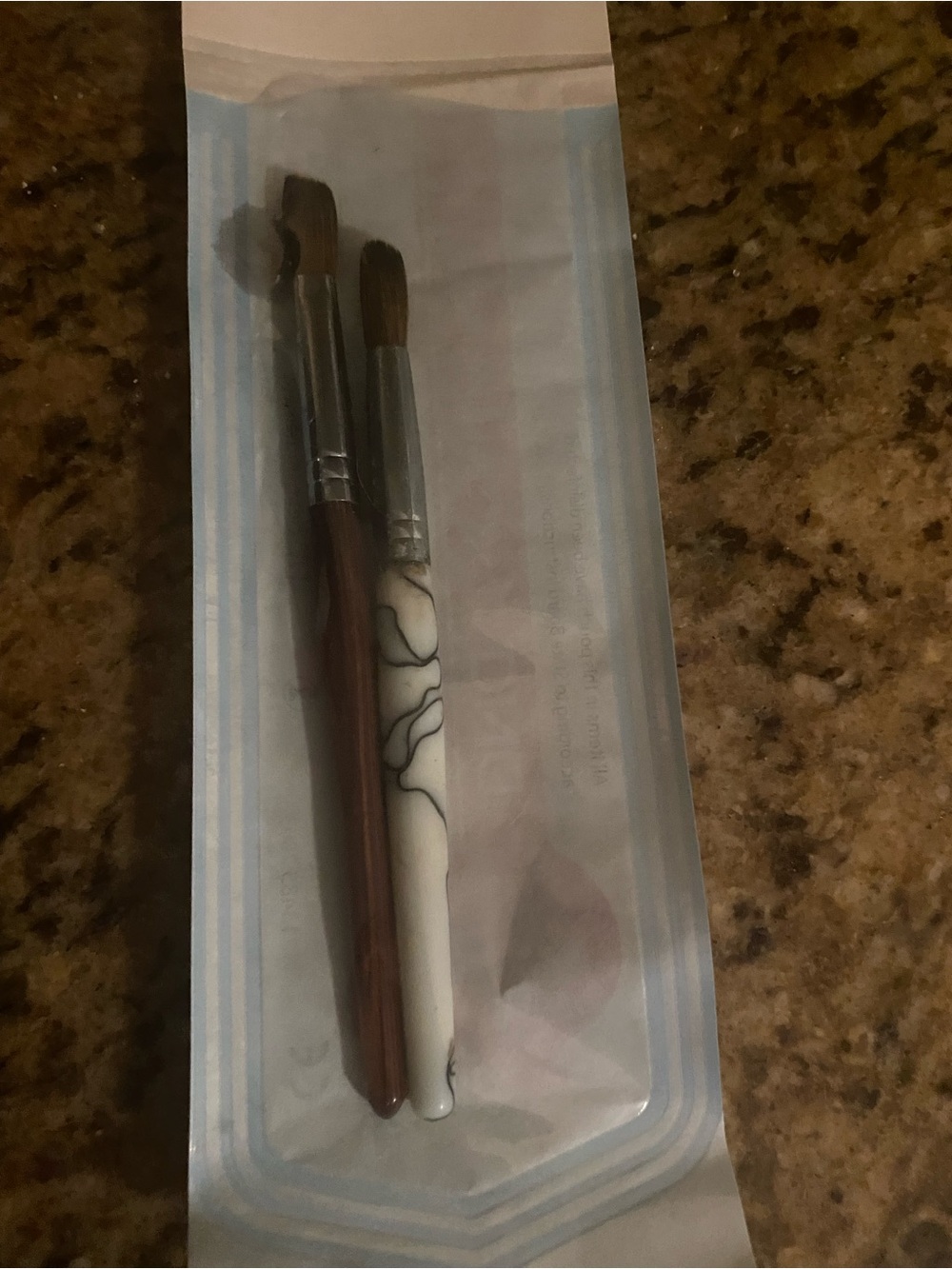 Set of Two Nail acrylic brushes in Brown and White Marble